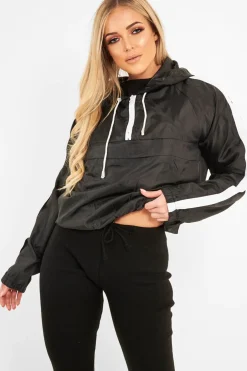 Rebellious Fashion Black Zip Front Windbreaker Jacket - Terah