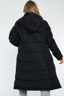 Rebellious Fashion Black Zip Hem Longline Puffer Coat - Vonnie