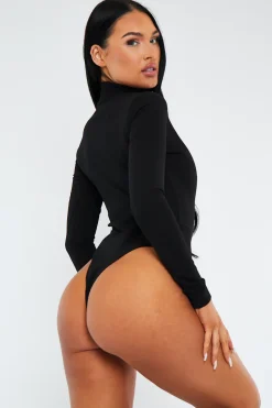 Rebellious Fashion Black Zip Up Front Bodysuit - Graylyn