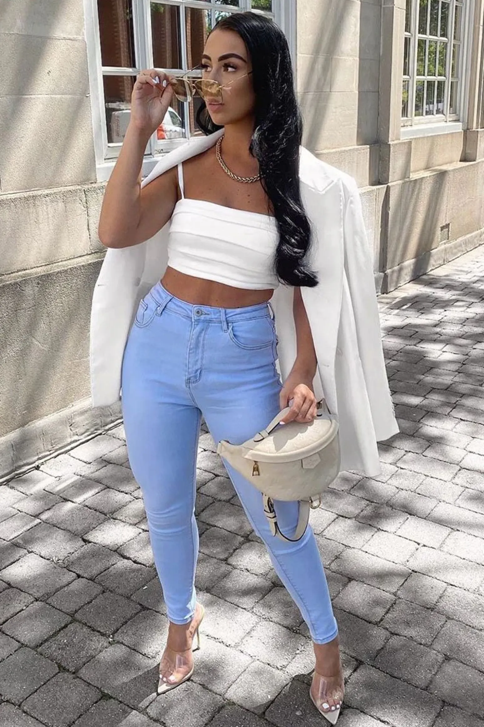Rebellious Fashion Bleached Light Blue Denim Skinny Jeans - Ioanna