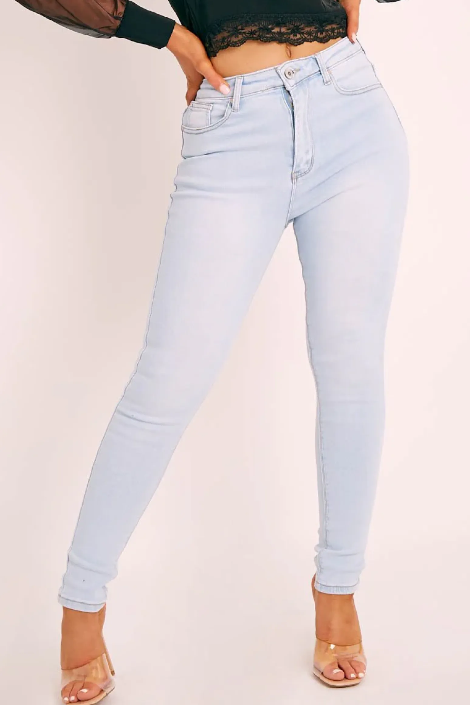 Rebellious Fashion Bleached Light Blue Denim Skinny Jeans - Ioanna