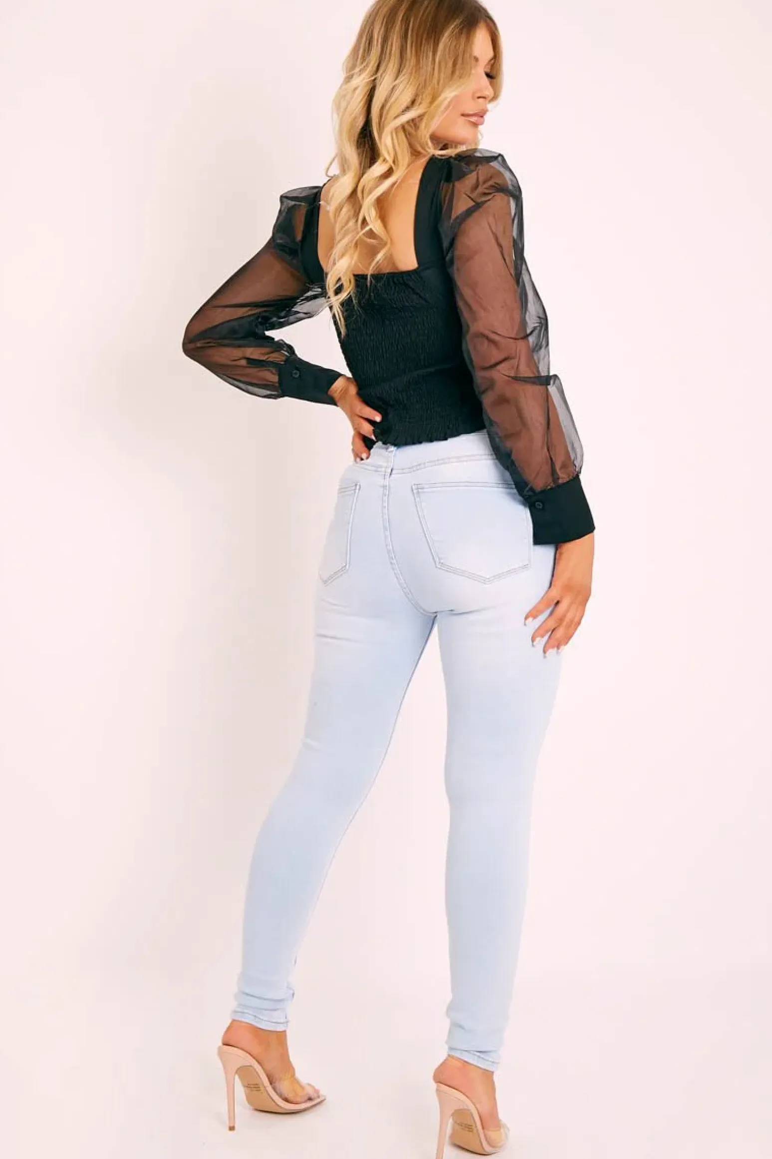 Rebellious Fashion Bleached Light Blue Denim Skinny Jeans - Ioanna