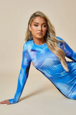 Rebellious Fashion Blue Abstract Body Print Long sleeves Mini Dress - Triana