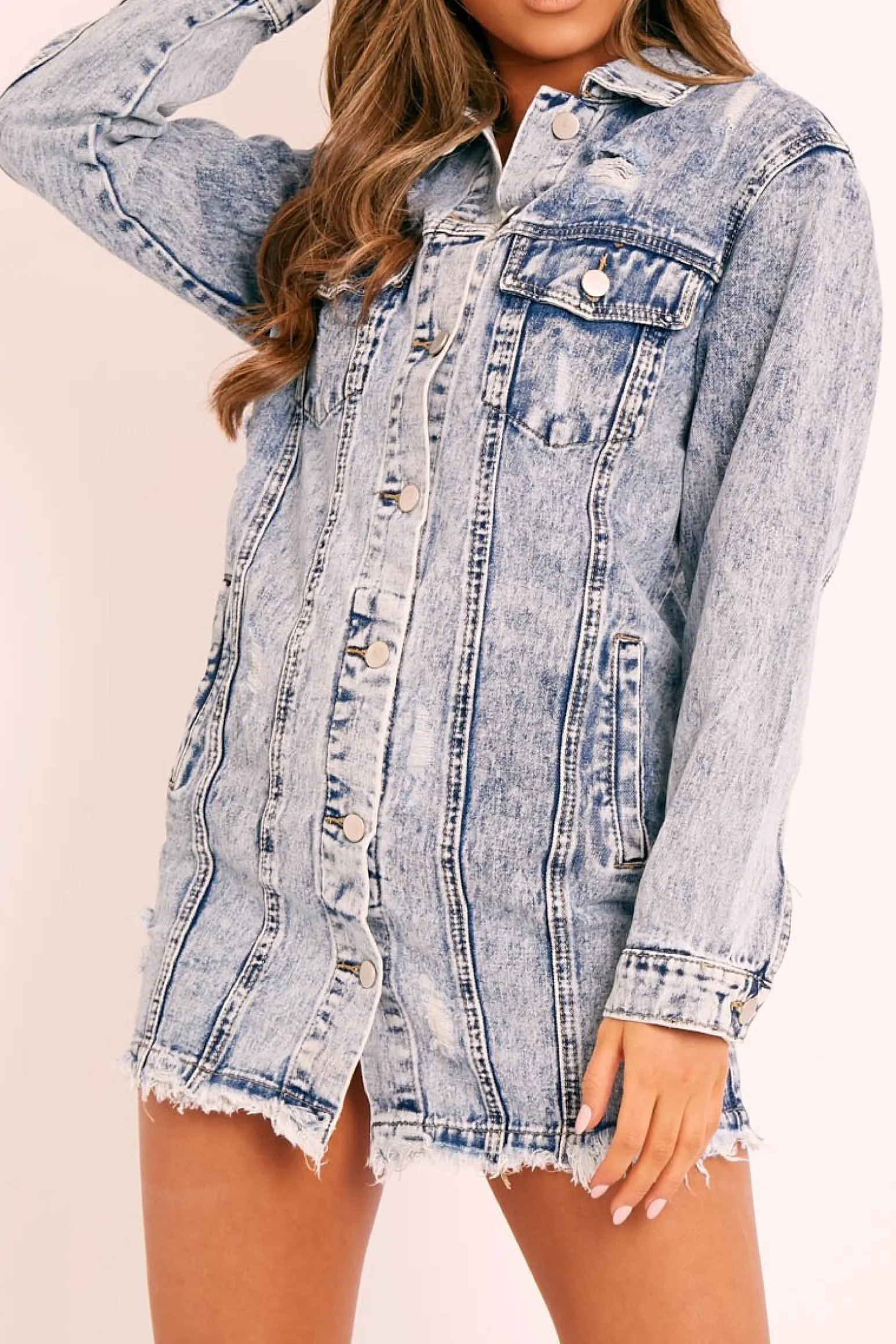 Rebellious Fashion Blue Acid Wash Denim Shirt Dress - Hannah