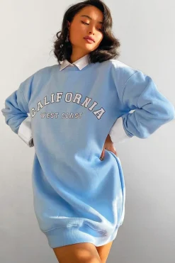 Rebellious Fashion Blue California Slogan Sweater Mini Dress - Immi