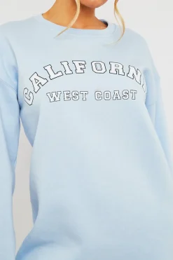 Rebellious Fashion Blue California Slogan Sweater Mini Dress - Immi