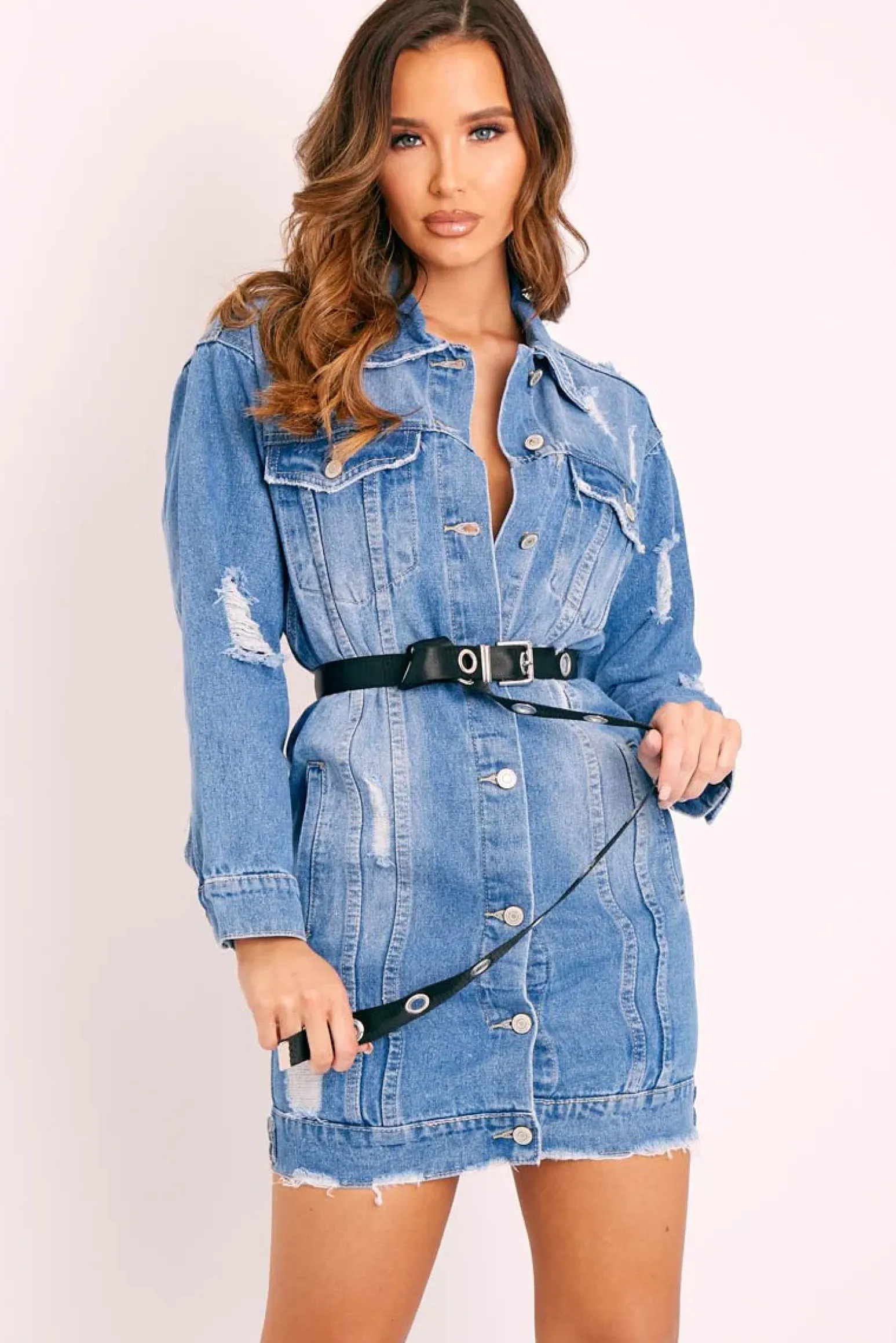 Rebellious Fashion Blue Fitted Mini Denim Shirt Dress - Emiah