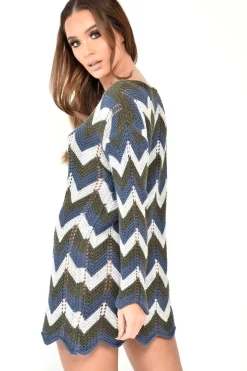 Rebellious Fashion Blue Green Black Chevron Jumper Dress - Kalise