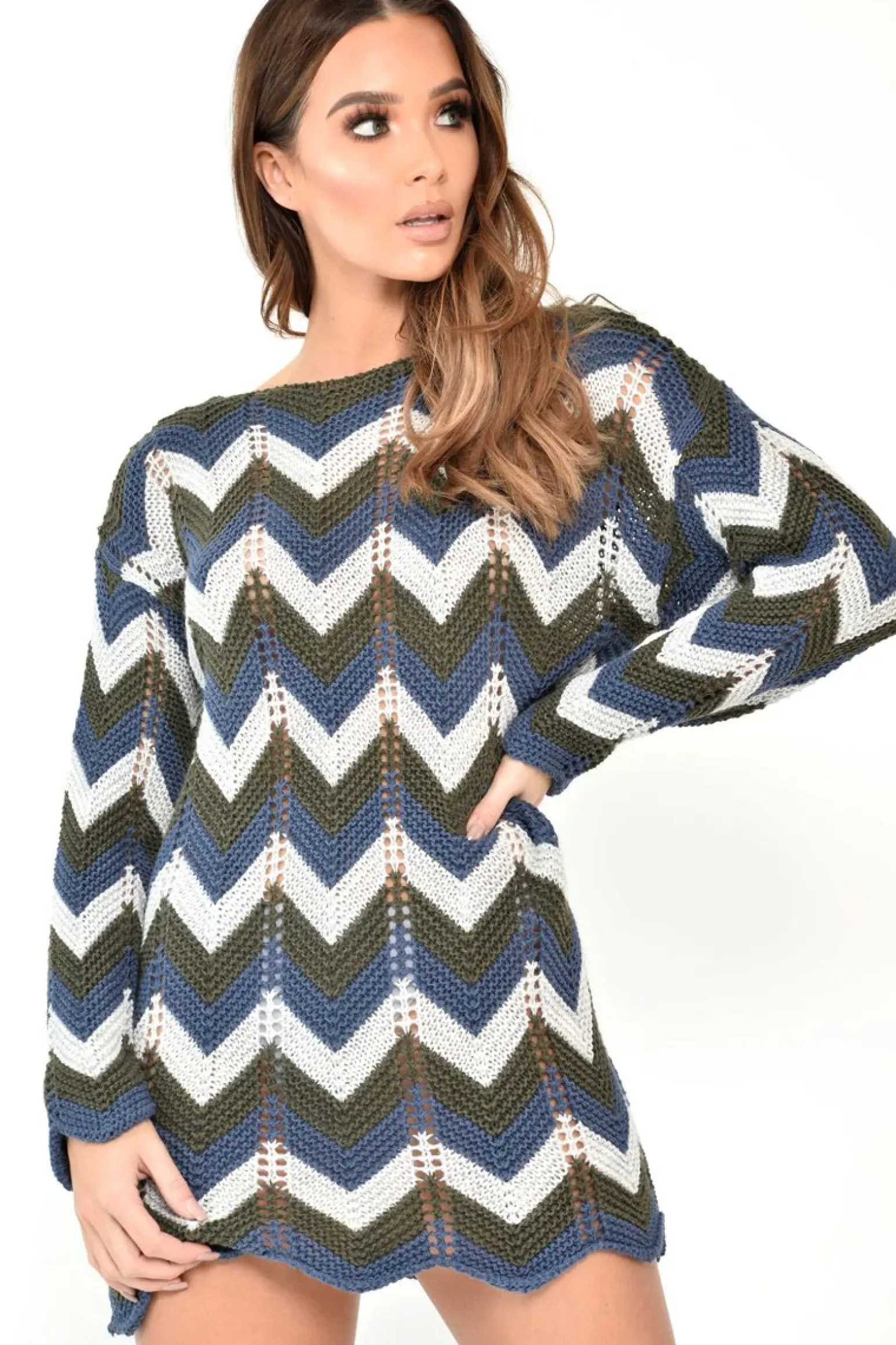 Rebellious Fashion Blue Green Black Chevron Jumper Dress - Kalise