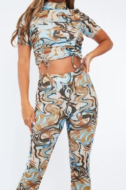 Rebellious Fashion Blue Marble Print Ribbed Set - Mansi