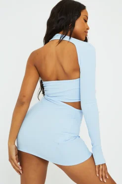 Rebellious Fashion Blue One Sleeve Cut Out Mini Dress - Kyra