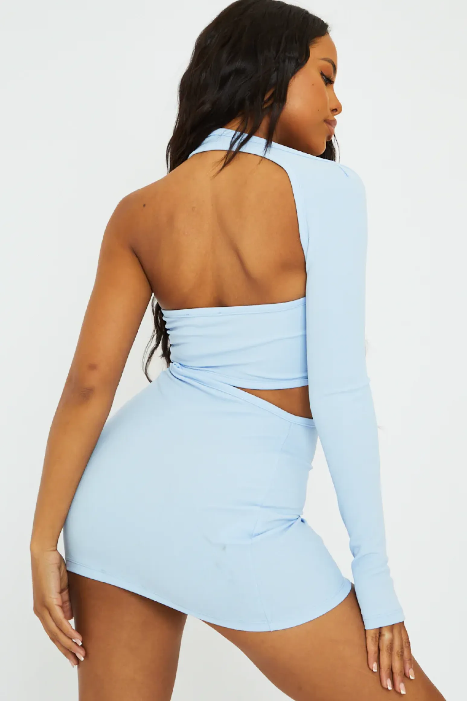 Rebellious Fashion Blue One Sleeve Cut Out Mini Dress - Kyra