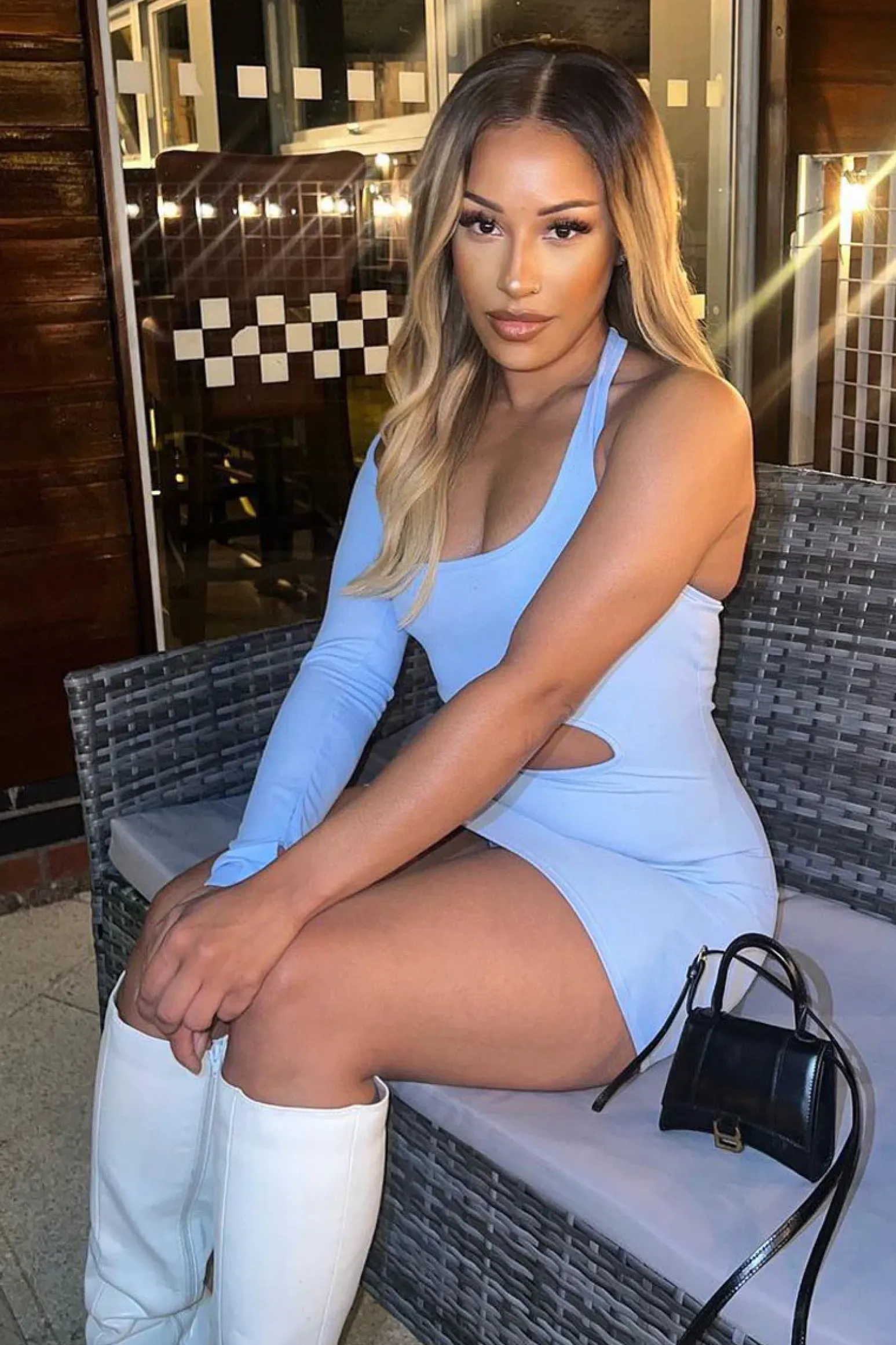Rebellious Fashion Blue One Sleeve Cut Out Mini Dress - Kyra