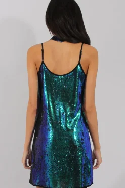 Rebellious Fashion Blue Sequin Cami Choker Dress - Ariel