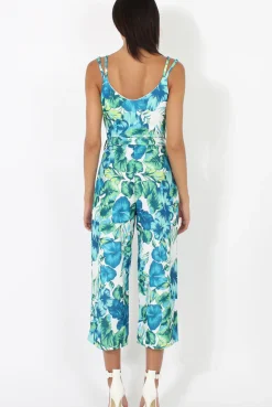 Rebellious Fashion Blue & Green Floral Print Jumpsuit - Anaya