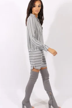 Rebellious Fashion Blue & White Stripe Shirt Dress - Lavern