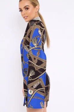 Rebellious Fashion Blue and Black Rope Print Cape Playsuit - Zyona