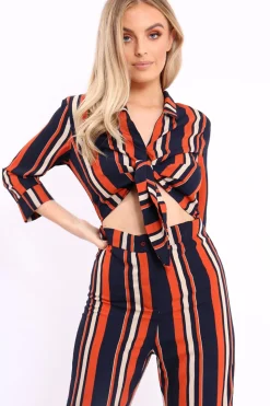 Rebellious Fashion Blue and Orange Striped Cut Out Jumpsuit - Verity