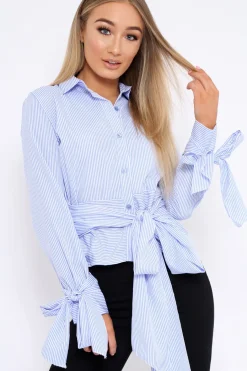 Rebellious Fashion Blue and White Stripe Tie Shirt - Jenica
