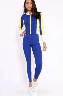 Rebellious Fashion Blue And Yellow Striped Tracksuit - Cayla