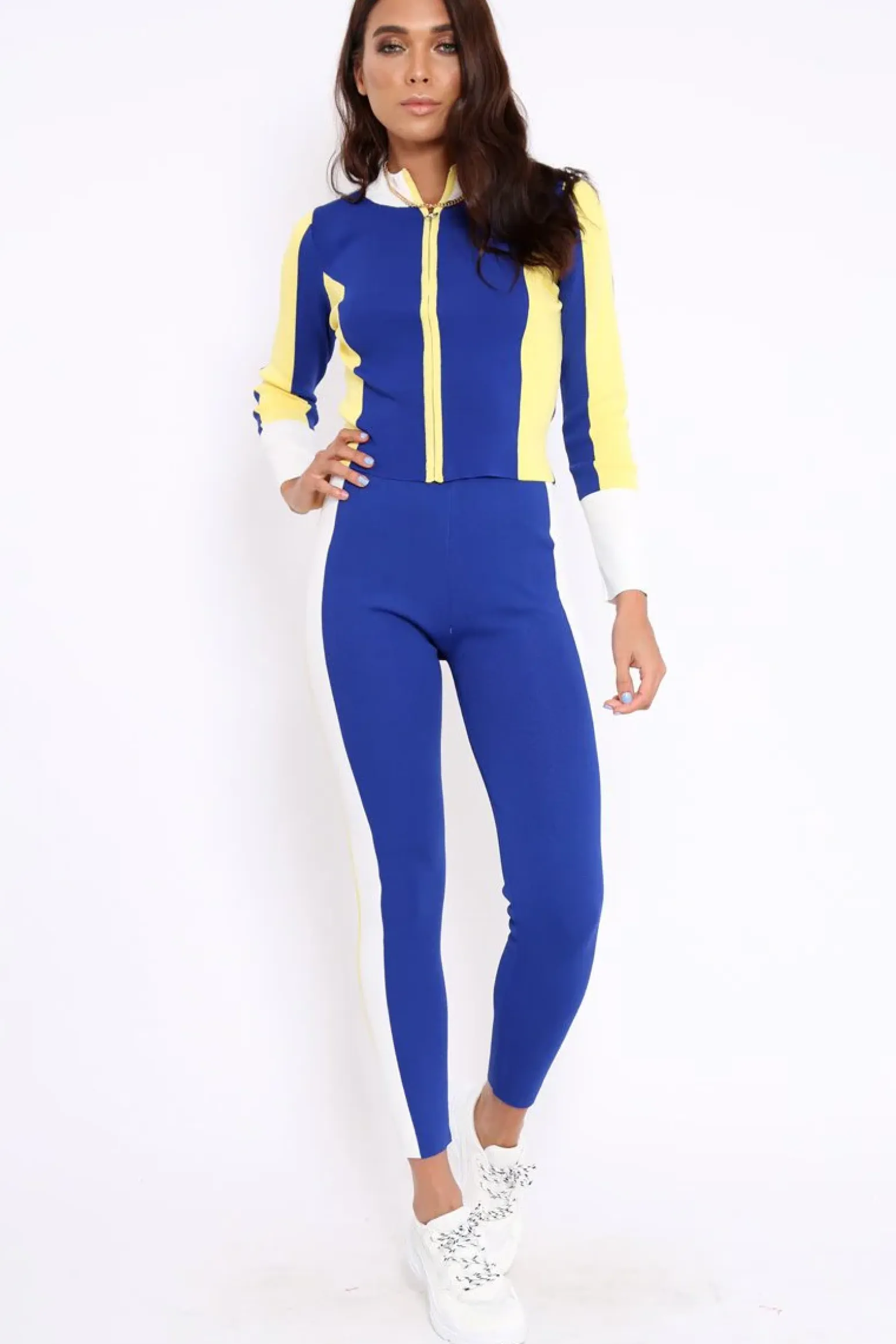 Rebellious Fashion Blue And Yellow Striped Tracksuit - Cayla