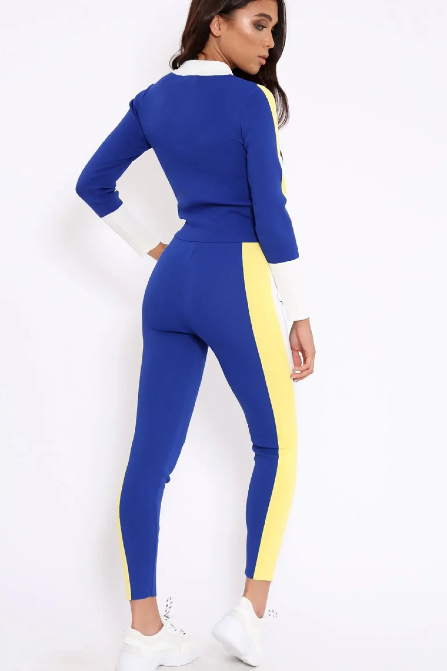 Rebellious Fashion Blue And Yellow Striped Tracksuit - Cayla