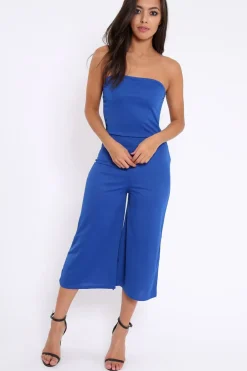 Rebellious Fashion Blue Bandeau Cropped Culotte Jumpsuit - Jamilia