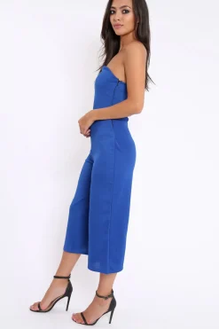 Rebellious Fashion Blue Bandeau Cropped Culotte Jumpsuit - Jamilia