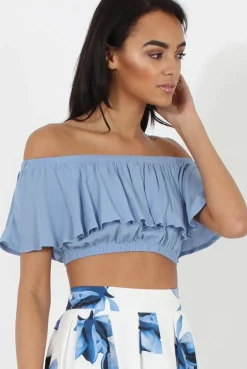 Rebellious Fashion Blue Bardot Crop Top - Adelaide