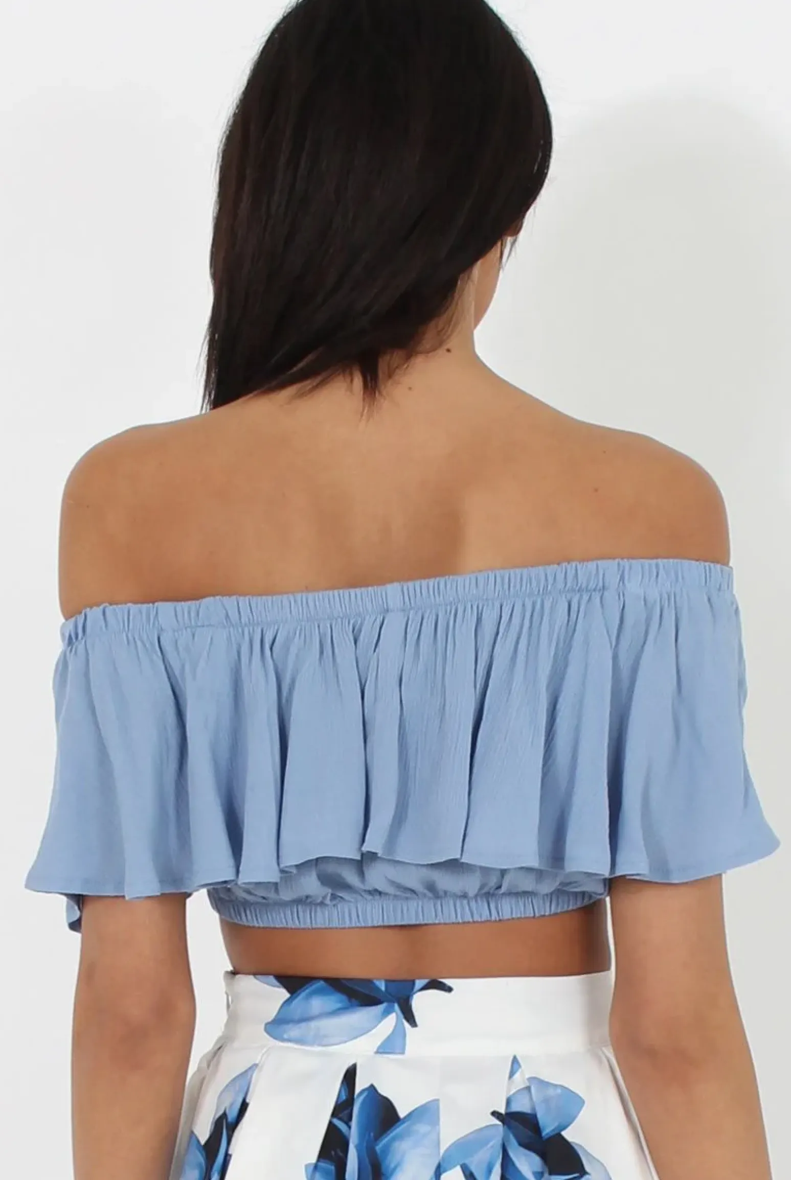 Rebellious Fashion Blue Bardot Crop Top - Adelaide