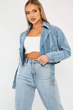 Rebellious Fashion Blue Biker Denim Jacket - Indie