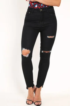 Rebellious Fashion Blue Black Distressed Skinny Jeans - Pellie