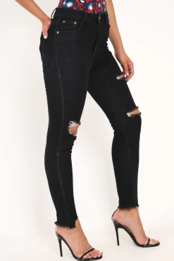 Rebellious Fashion Blue Black Distressed Skinny Jeans - Pellie