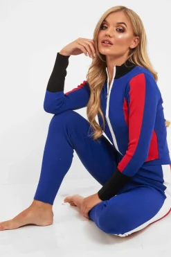 Rebellious Fashion Blue Black Red Striped Tracksuit - Greylynn