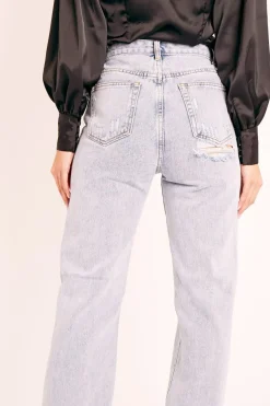 Rebellious Fashion Blue Bleached Distressed Back Denim Jeans - Imogen