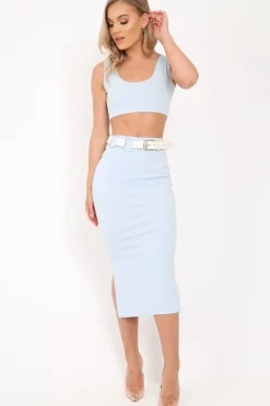 Rebellious Fashion Blue Body Con Skirt And Crop Top Co-Ord - Loyola