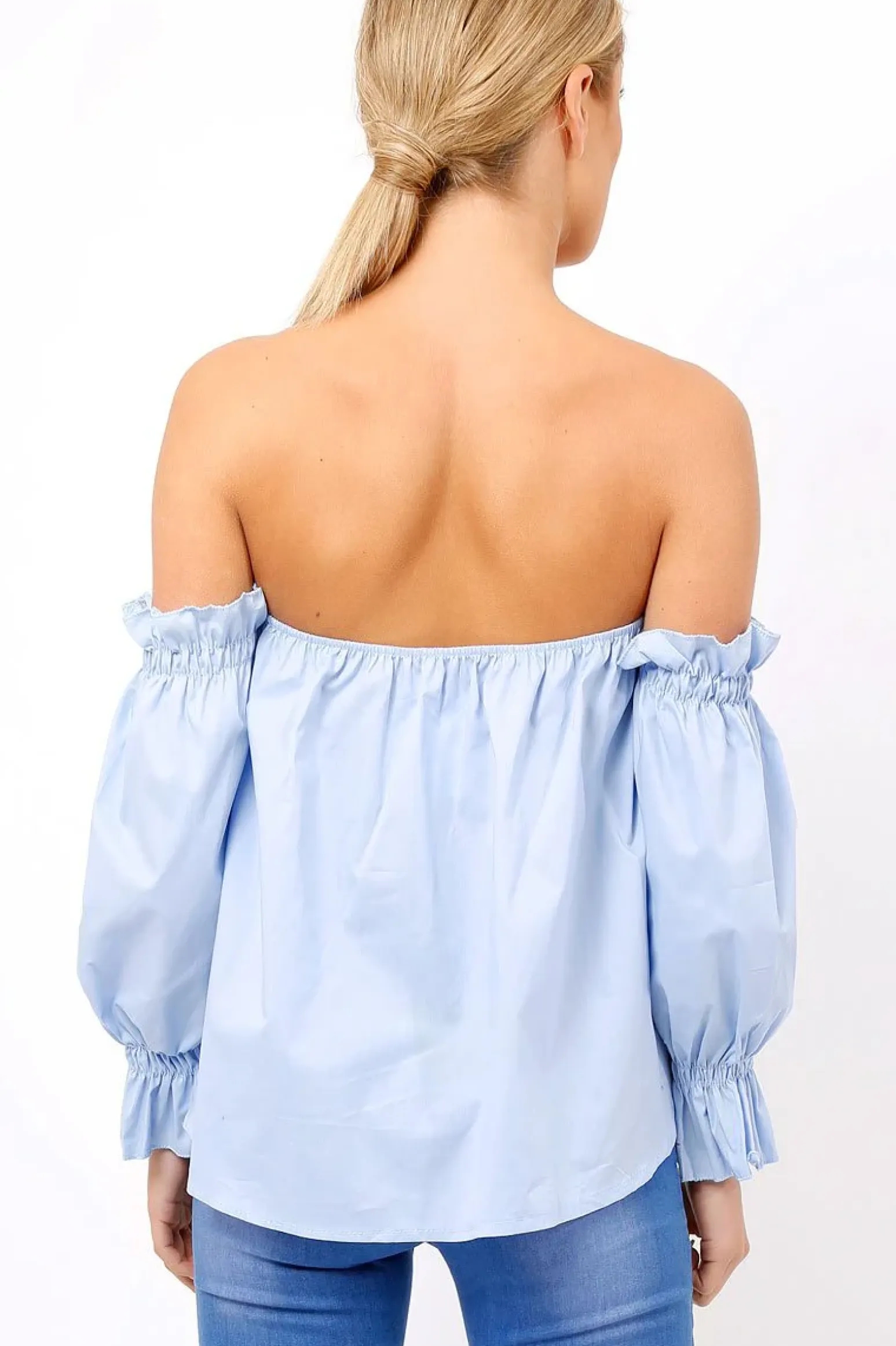 Rebellious Fashion Blue Button Up Bardot Crop Top - LuLu