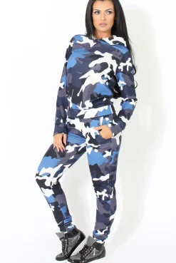 Rebellious Fashion Blue Camouflage Two Piece Loungewear Set - Alice