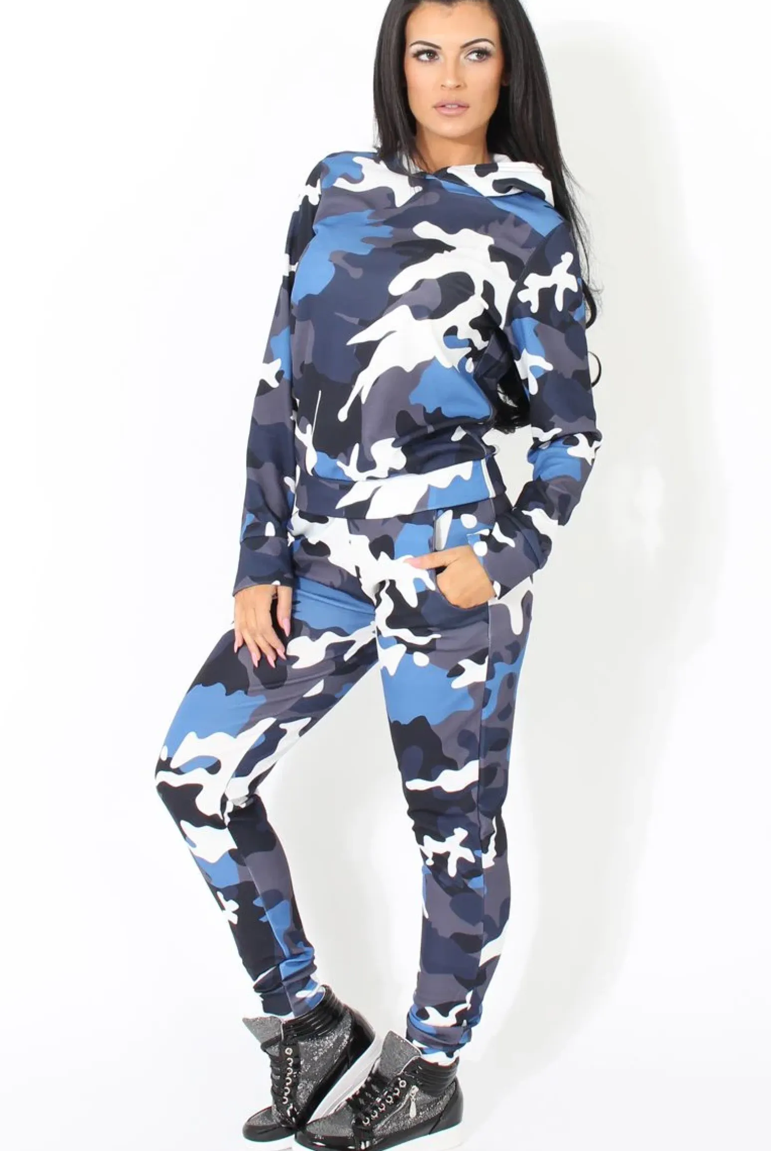 Rebellious Fashion Blue Camouflage Two Piece Loungewear Set - Alice