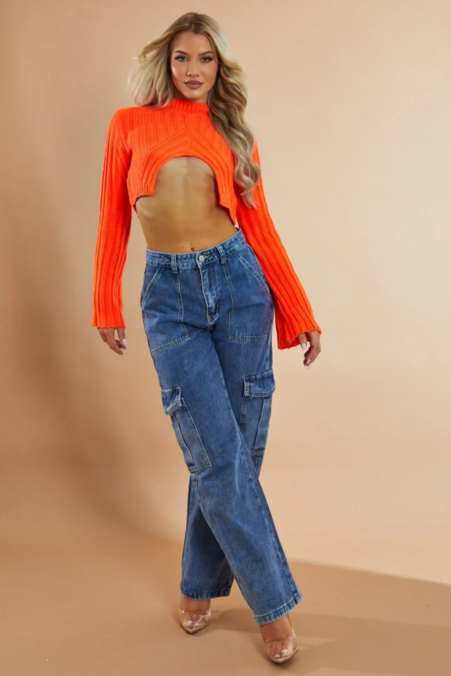 Rebellious Fashion Blue Cargo Pocket Wide Leg Jeans - Dale
