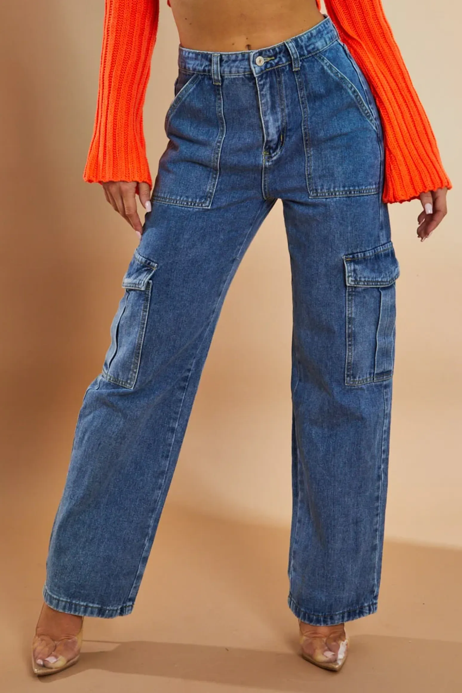 Rebellious Fashion Blue Cargo Pocket Wide Leg Jeans - Dale