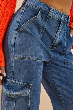 Rebellious Fashion Blue Cargo Pocket Wide Leg Jeans - Dale