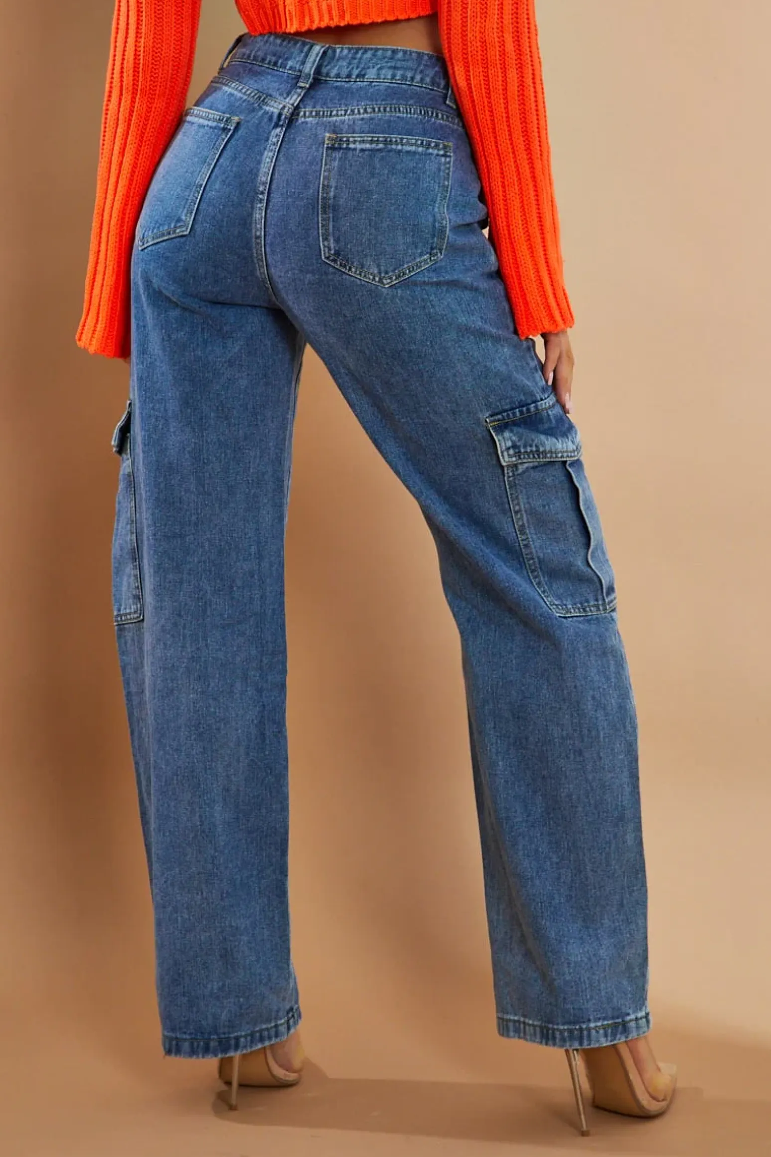 Rebellious Fashion Blue Cargo Pocket Wide Leg Jeans - Dale