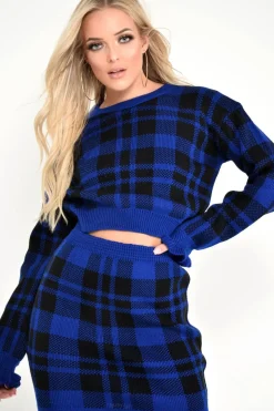 Rebellious Fashion Blue Check Frill Cuff Knit Jumper - Lanelle