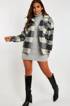 Rebellious Fashion Blue Check Oversized Wool Blend Shacket - Diora