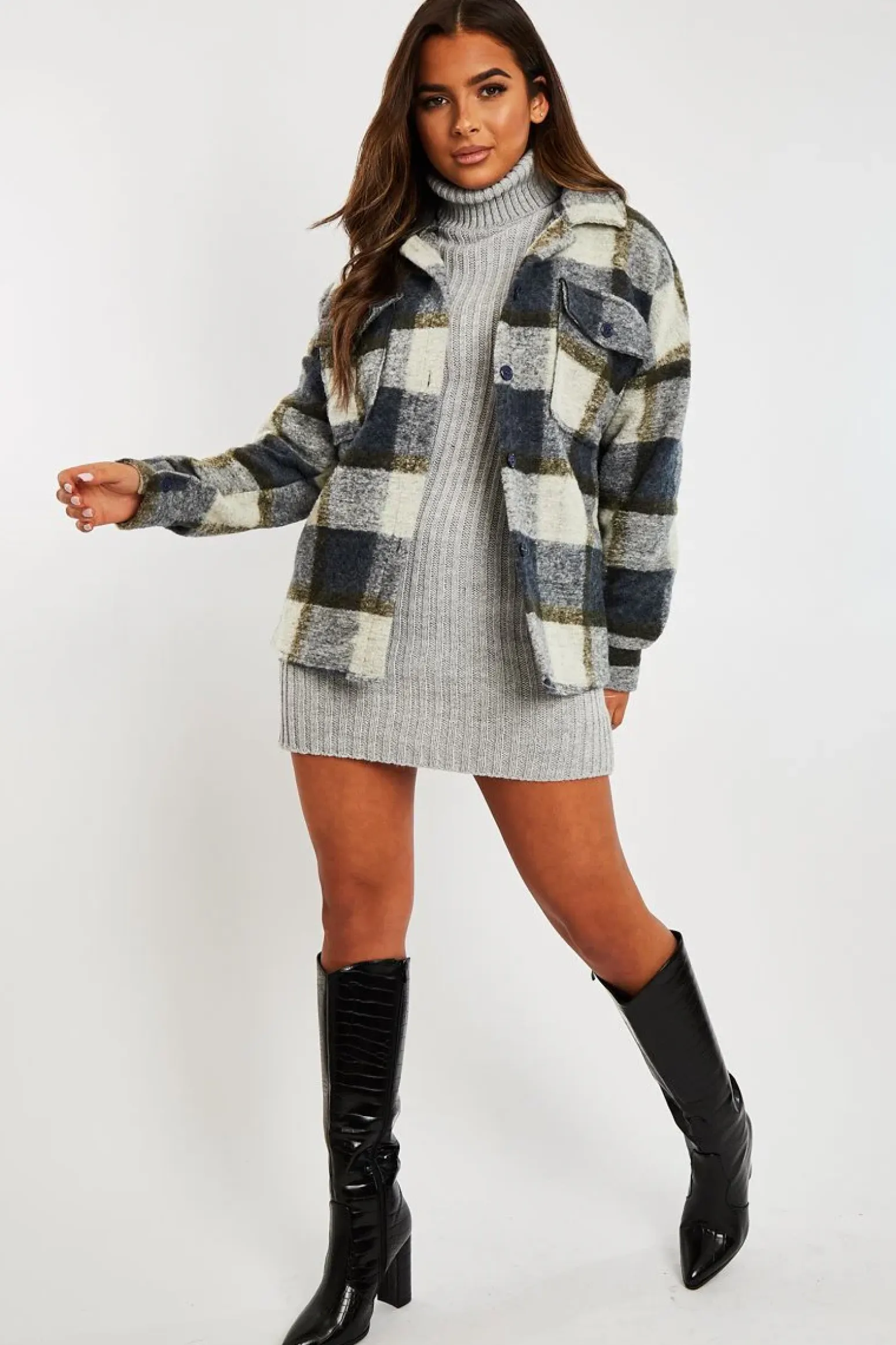 Rebellious Fashion Blue Check Oversized Wool Blend Shacket - Diora