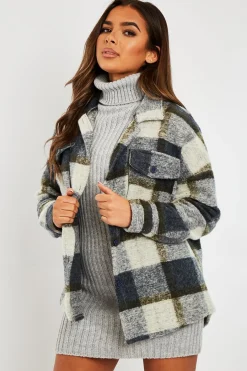 Rebellious Fashion Blue Check Oversized Wool Blend Shacket - Diora