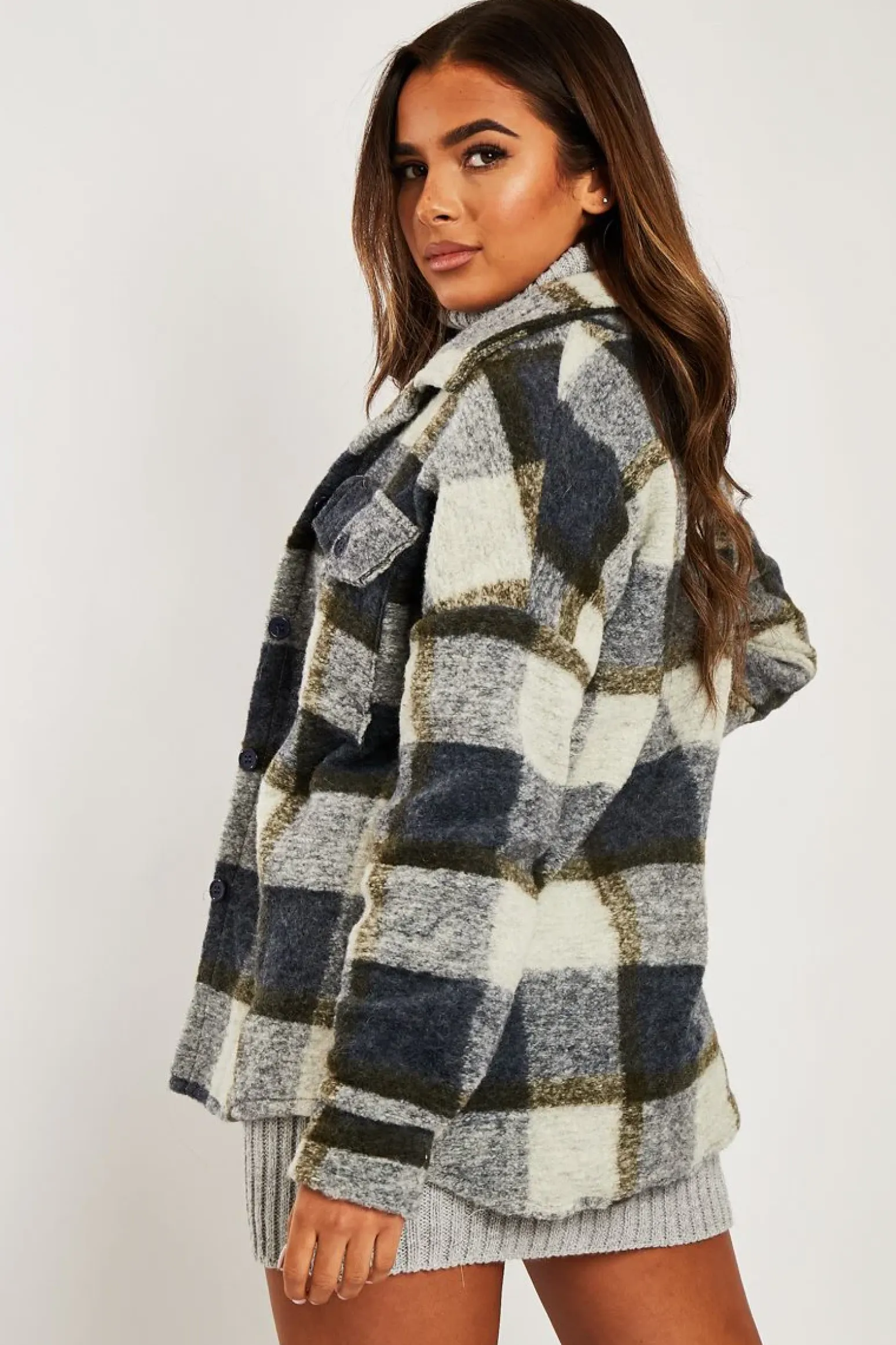 Rebellious Fashion Blue Check Oversized Wool Blend Shacket - Diora