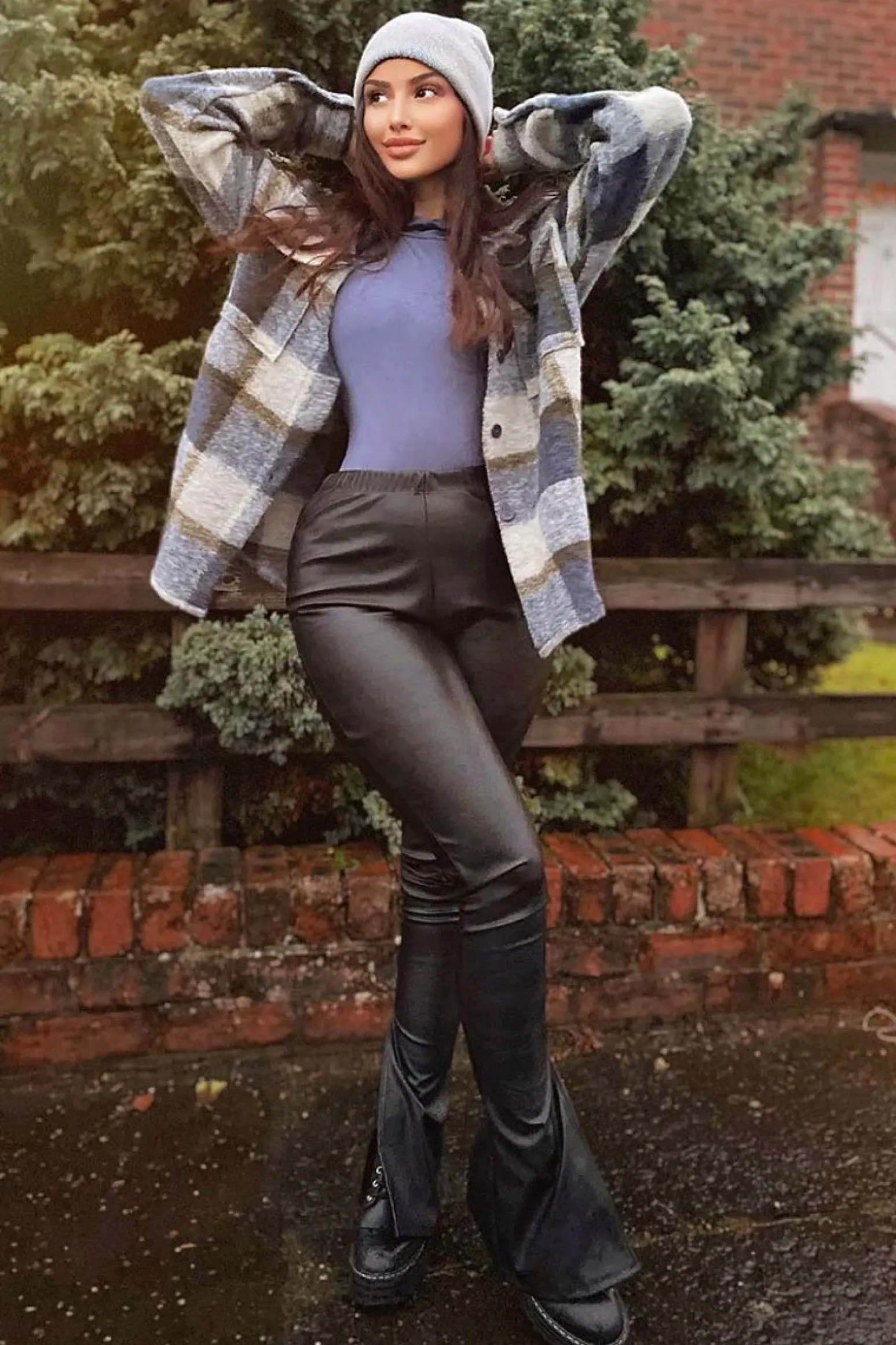 Rebellious Fashion Blue Check Oversized Wool Blend Shacket - Diora