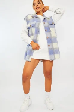 Rebellious Fashion Blue Check Sleeveless Shacket - Brittanie